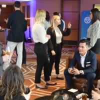 Marcia talks with alumni